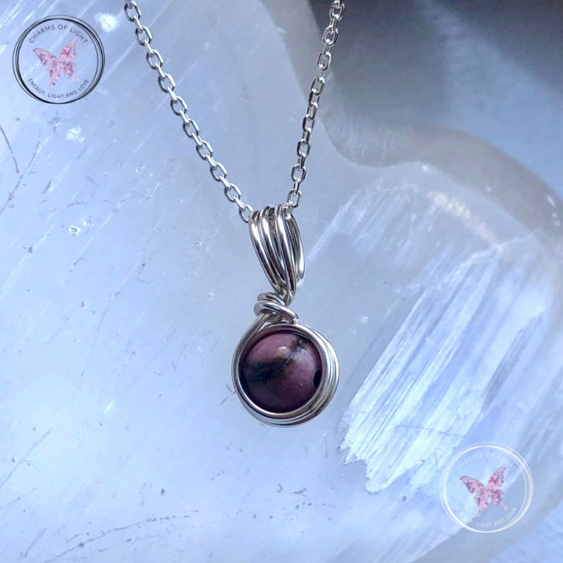 Rhodonite Sterling Silver Wire Wrapped Pendant